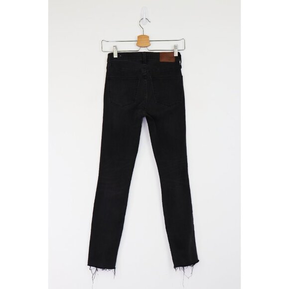 Madewell 9" Mid-Rise Skinny Jeans Black Sea Distressed Raw Hem Stretch Denim 24 - Picture 4 of 8